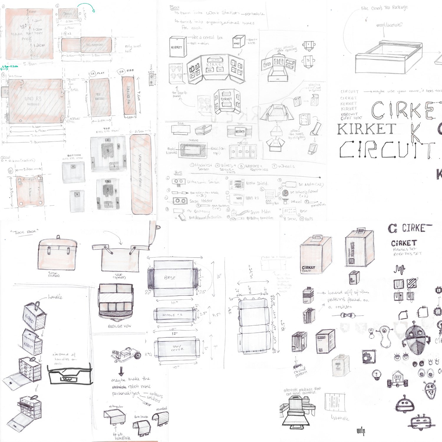 Early sketches and iterations of the package.